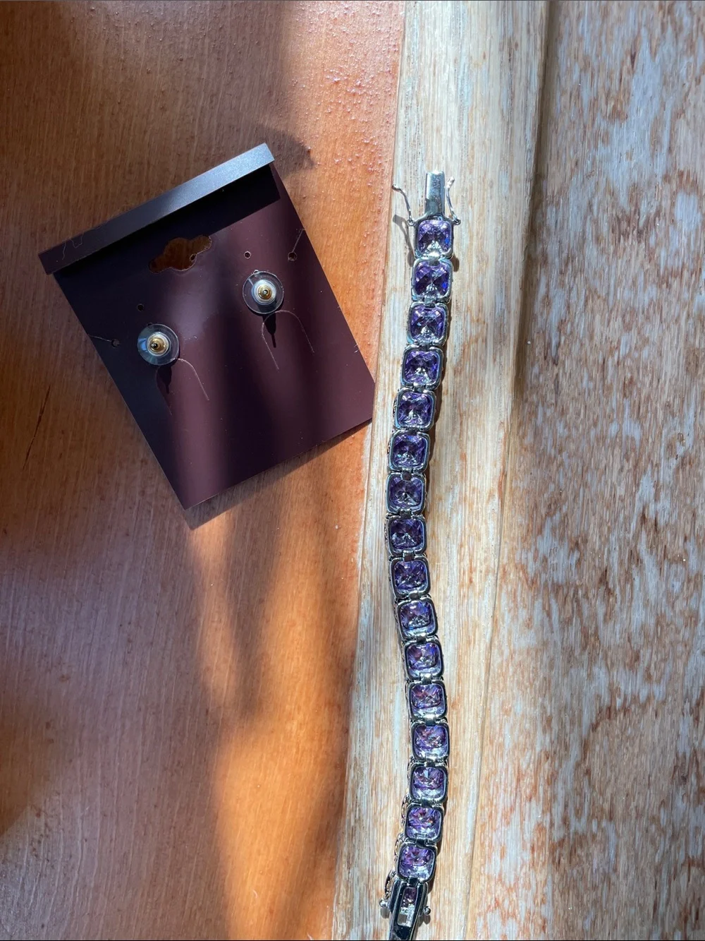 Purple Crystal Bracelet and Stud Earring Set - Elegant Women's Accessories
